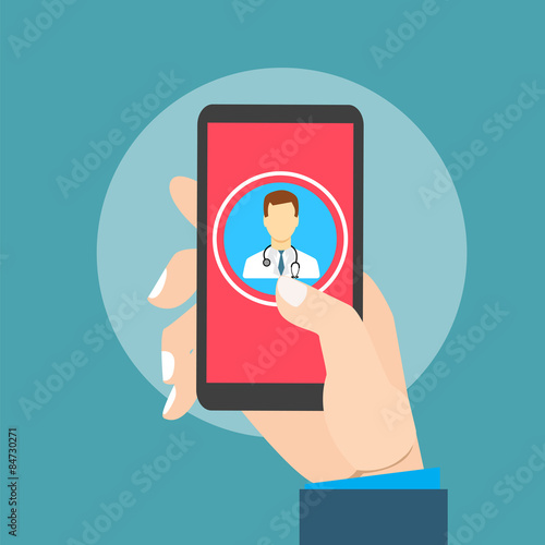 Mobile health with hand hand holding smartphone