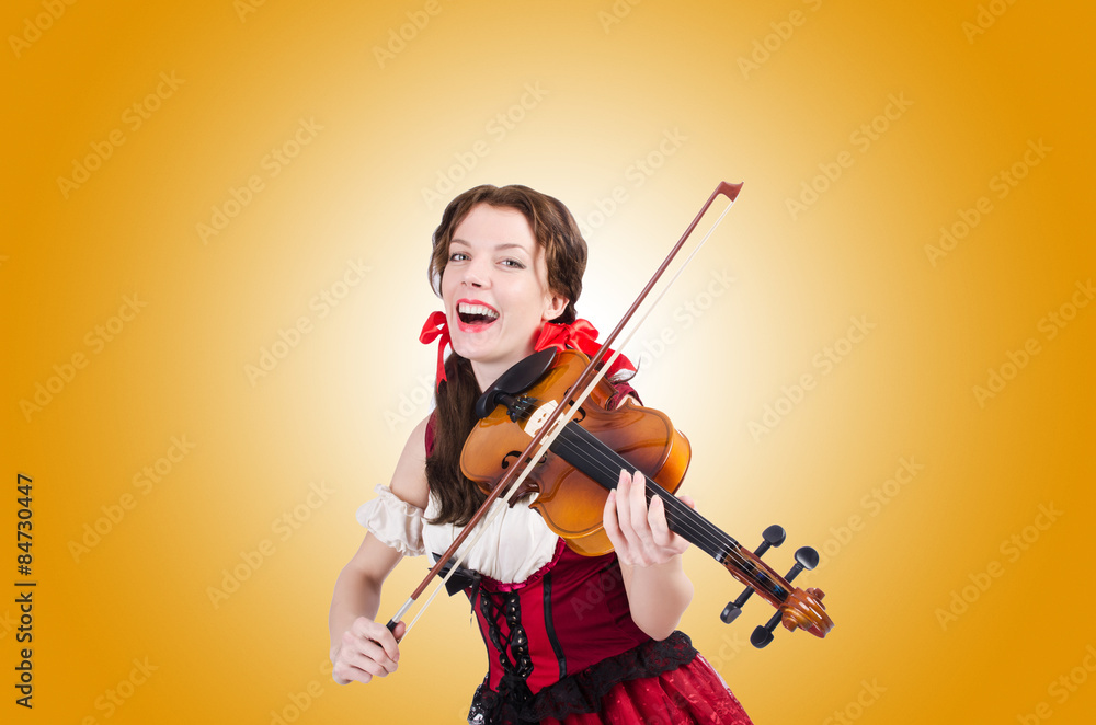 Fototapeta premium Woman with violin isolated on white