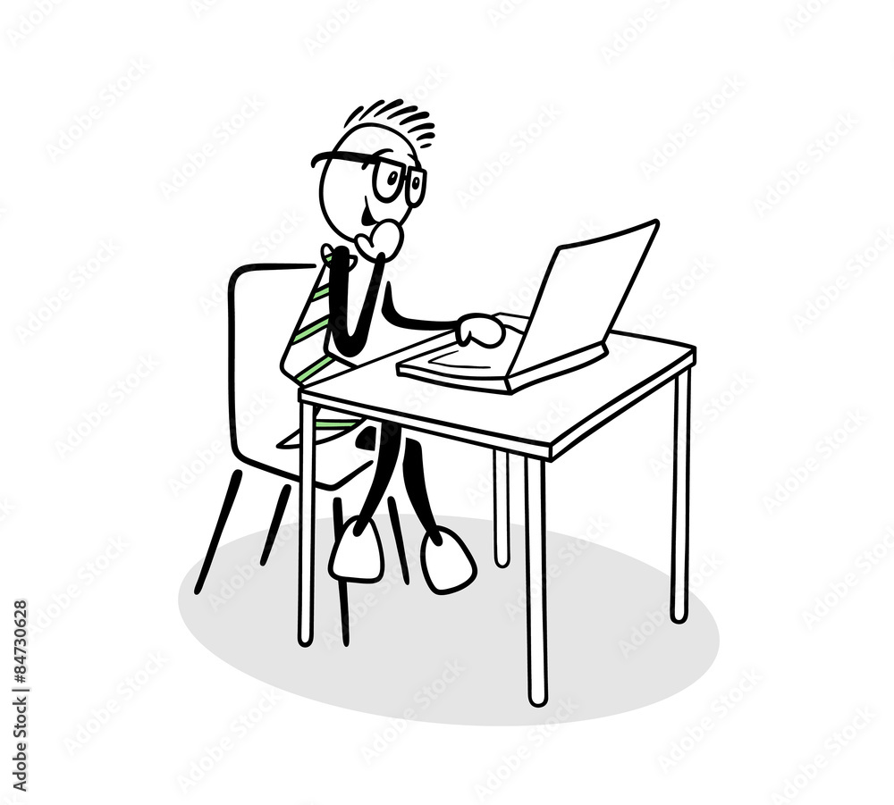 Cute cartoon businessman using laptop Cute cartoon businessman using laptop