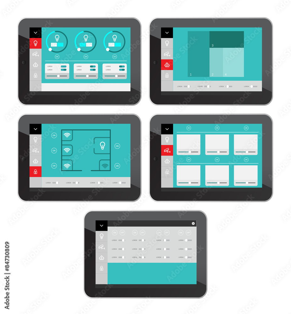 Home security app interface on tablet screen Home security app interface on tablet screen