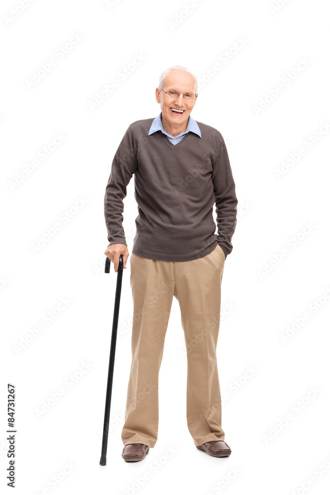 Senior man with a cane smiling and posing Senior man with a cane smiling and posing