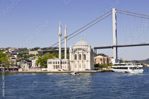 View of the Bosphorus bridge and Ortakoy mosque, Istanbul, Turkey