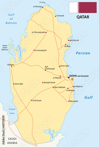 qatar road map with flag