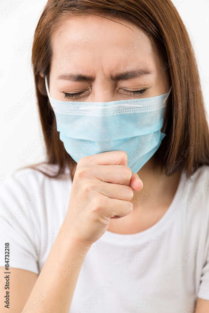Asian woman cough with protective mask