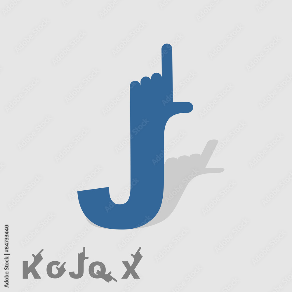 Letter J. Logo letters with a hand. Finger pointing. Letter of a Letter J. Logo letters with a hand. Finger pointing. Letter of a