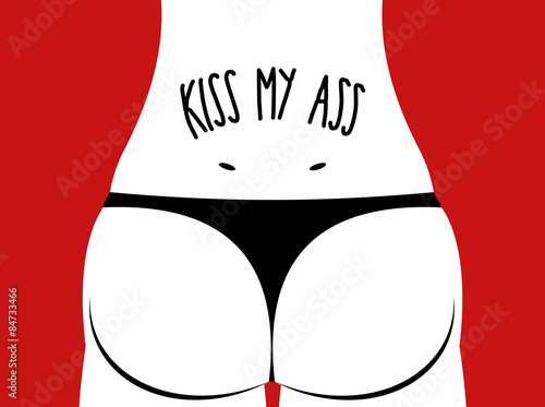 Kiss my ass. Girl in swimsuit back. Ass women. Vector illustrati