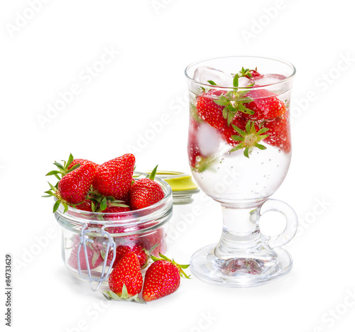 Strawberry smoothie with fresh berries isolated on white backgro