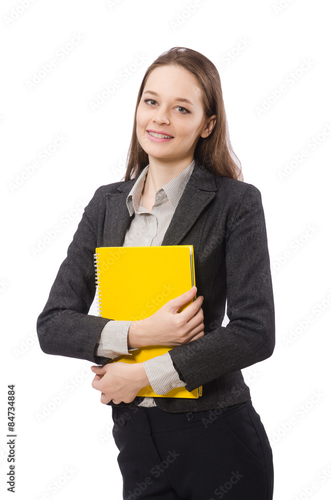 Working lady with paper isolated on white Working lady with paper isolated on white