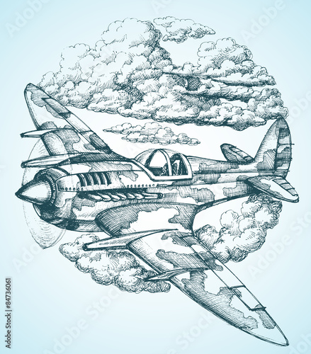 Plane in the sky round icon