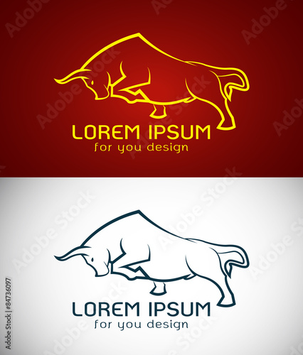 Vector image of an bull design on white background and red backg