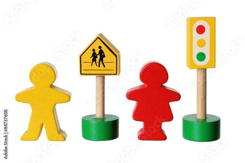 Wooden Figures with Traffic Lights photo