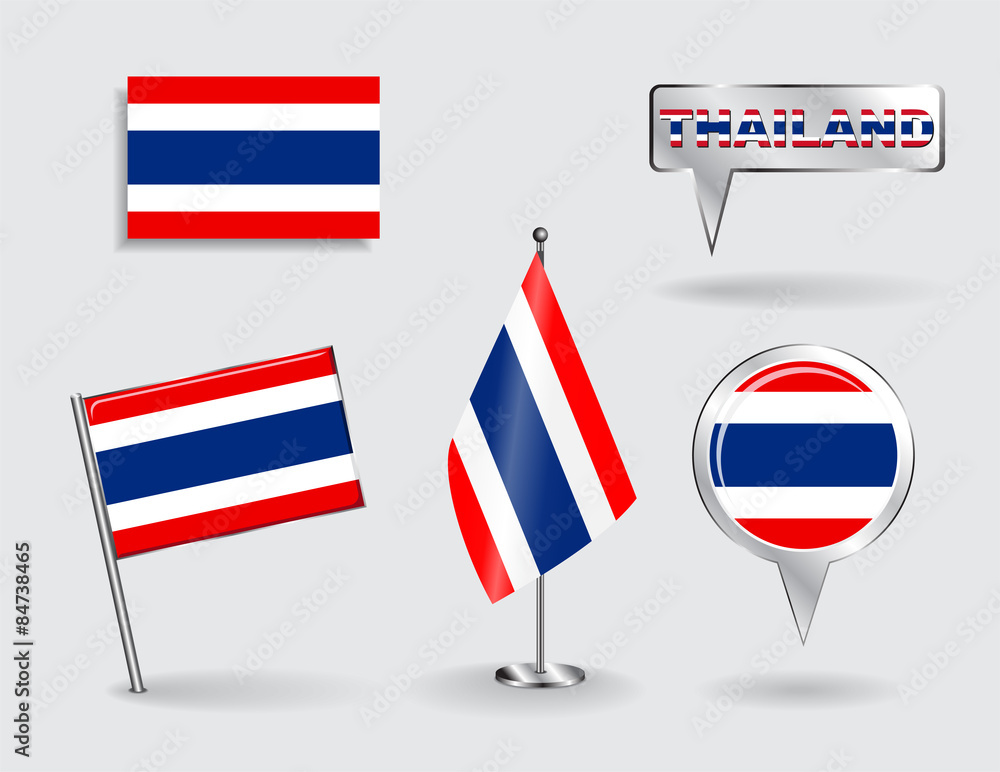 Set of Thailand pin, icon and map pointer flags. Vector