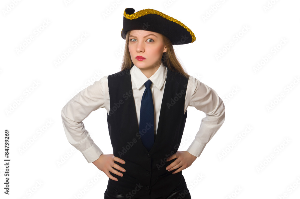 Pretty pirate girl isolated on white