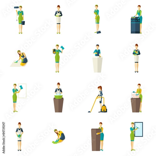Cleaners Color Flat Icons Set