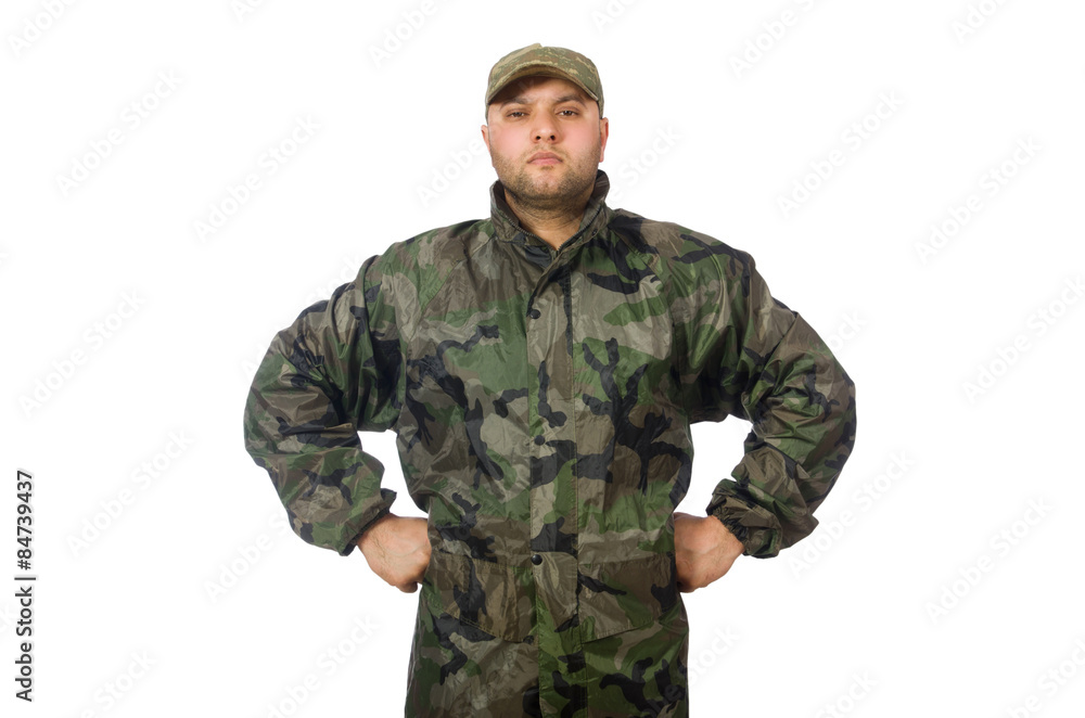 Young man in soldier uniform isolated on white Young man in soldier uniform isolated on white