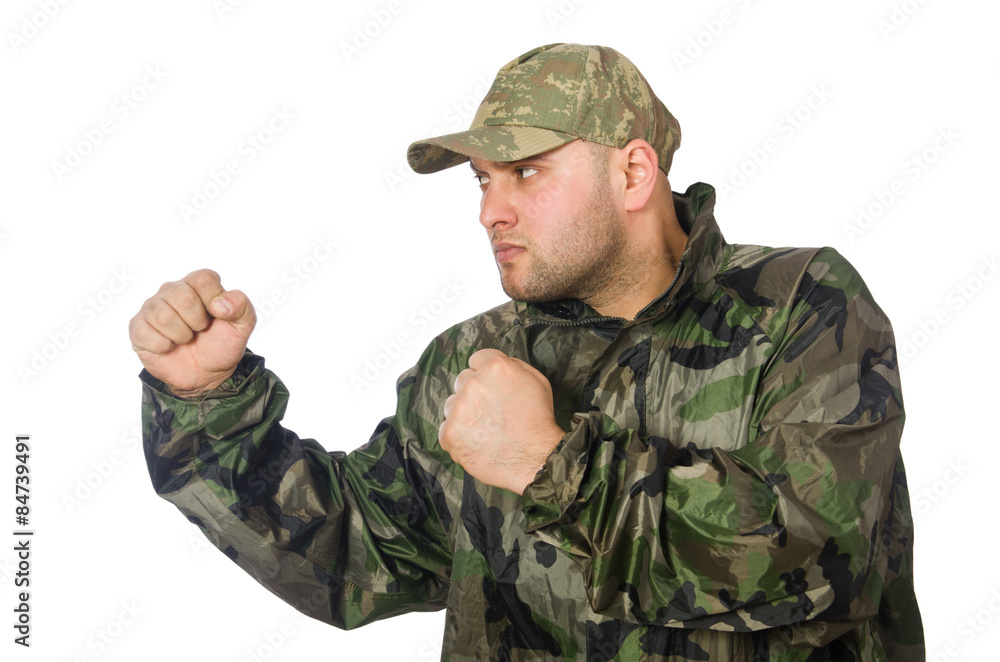 Young man in soldier uniform isolated on white Young man in soldier uniform isolated on white