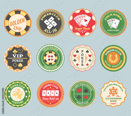 Poker retro labels set