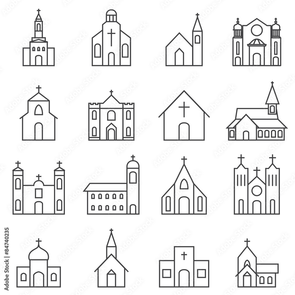 church building icon vector set