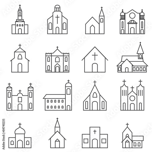 church building icon vector set