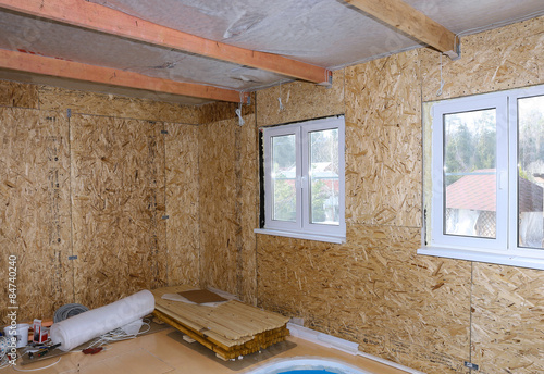 Interior of frame house under construction