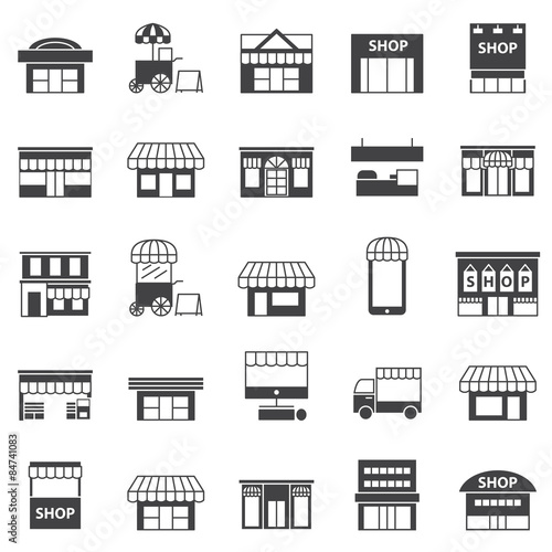 store and building  icon set