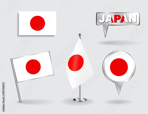 Set of Japanese pin, icon and map pointer flags. Vector