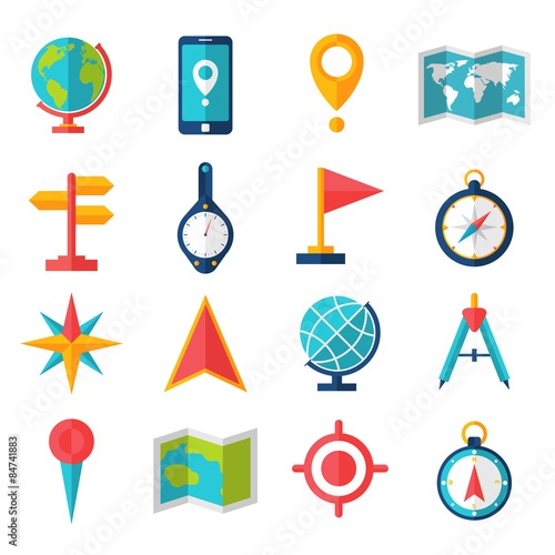 Cartography Flat Icon Set