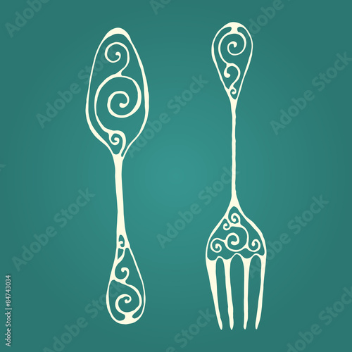 Hand-drawn illustration of the decorative spoon and fork