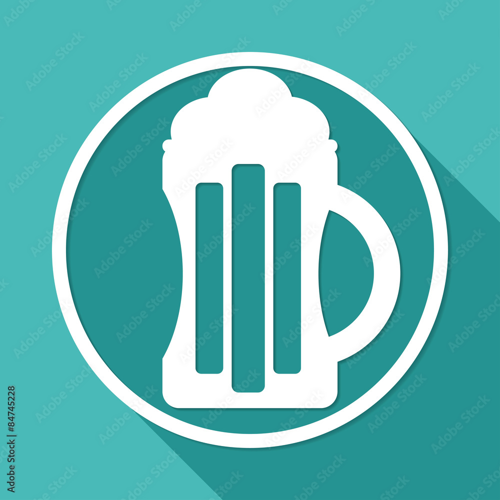 Beer icon on white circle with a long shadow Beer icon on white circle with a long shadow