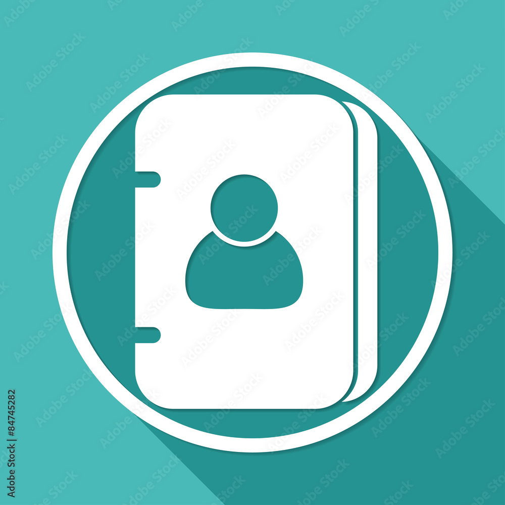 Icon address book on white circle with a long shadow Icon address book on white circle with a long shadow
