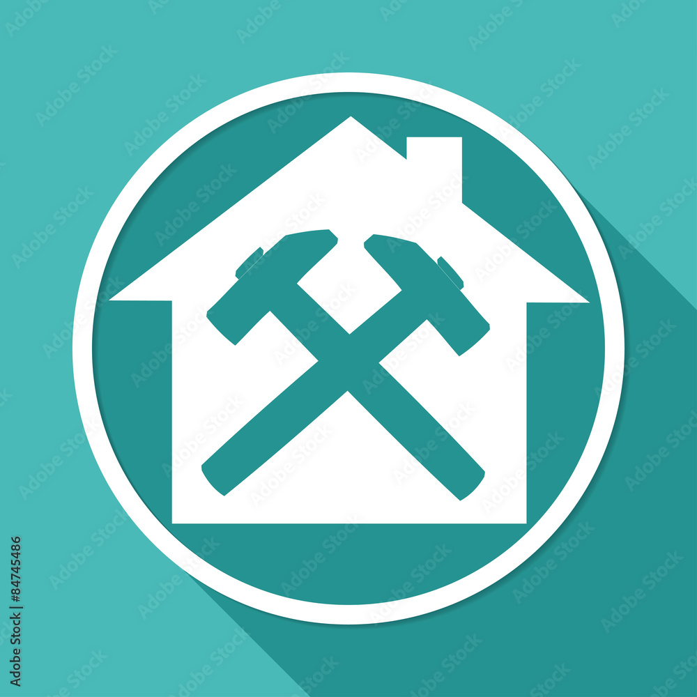 Fototapeta premium Icon house on white circle with a long shadow