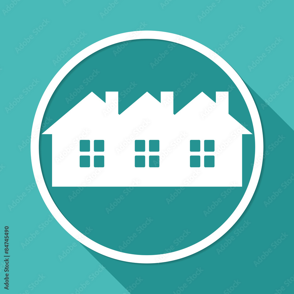 Icon house on white circle with a long shadow Icon house on white circle with a long shadow
