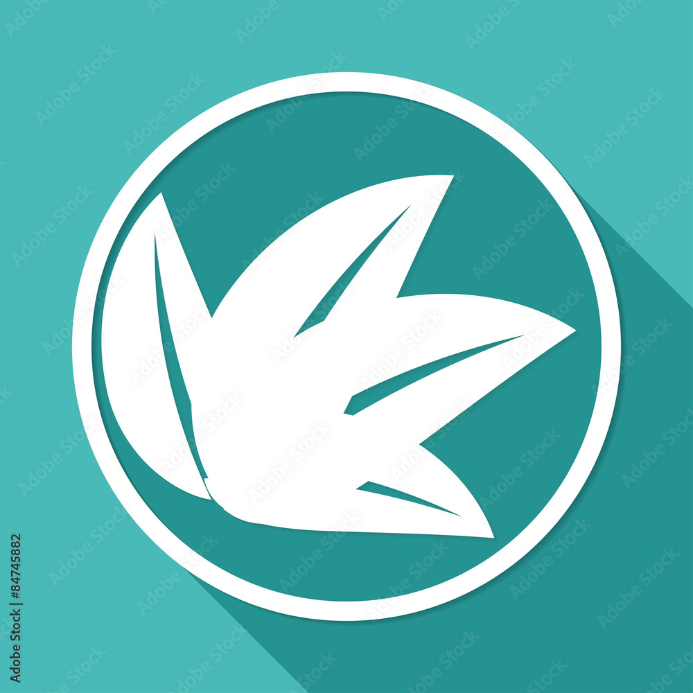 Icon leaf on white circle with a long shadow Icon leaf on white circle with a long shadow