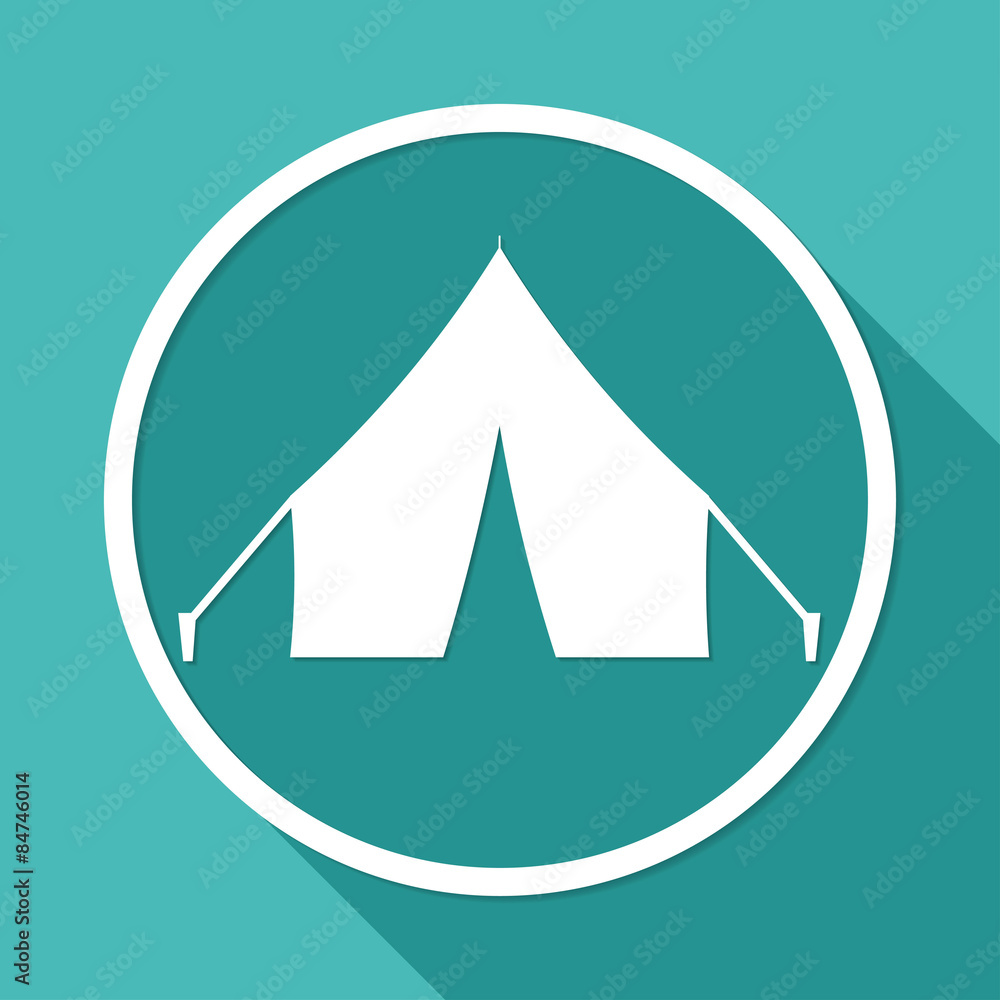 Tent icon on white circle with a long shadow Tent icon on white circle with a long shadow