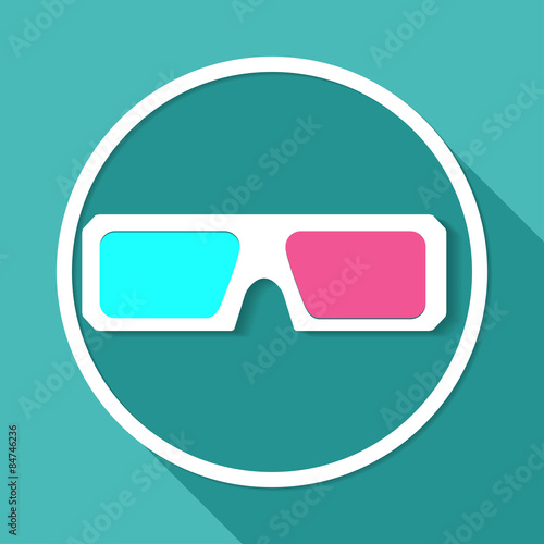 3d glasses icons on white circle with a long shadow