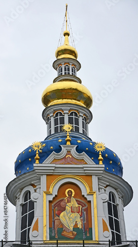 Blue chapels of the church of the Pskov-Caves Monastery, a Russian Orthodox male monastery, located in Pechory photo