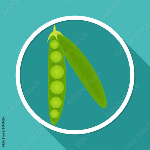 Icon green pea pod on white circle with a long shadow