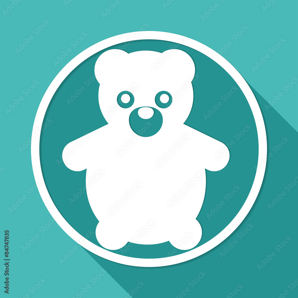 Icon Teddy Bear Toy on white circle with a long shadow