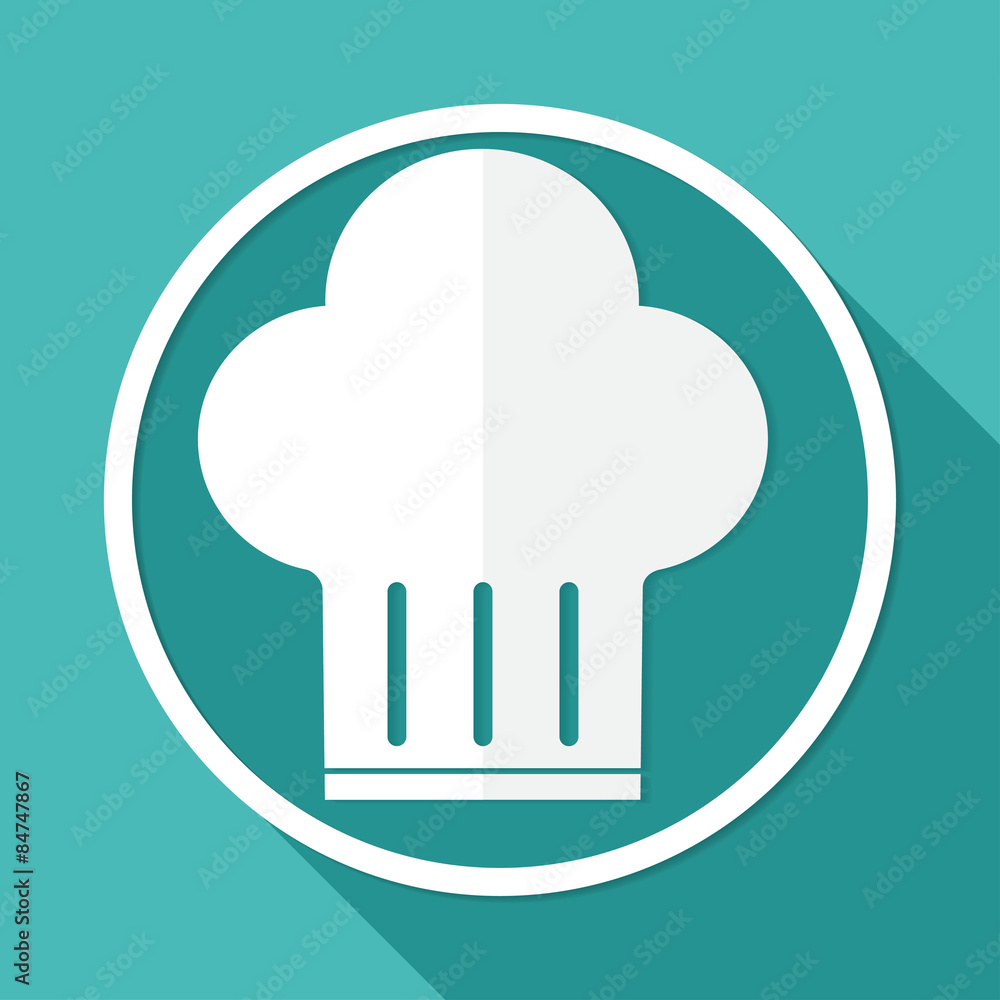 Icon chef hat on white circle with a long shadow Icon chef hat on white circle with a long shadow