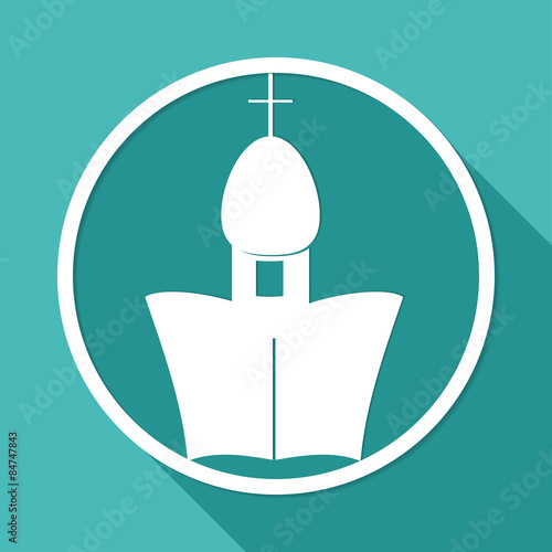 Icon Orthodox Cathedral Church on white circle with a long shadow