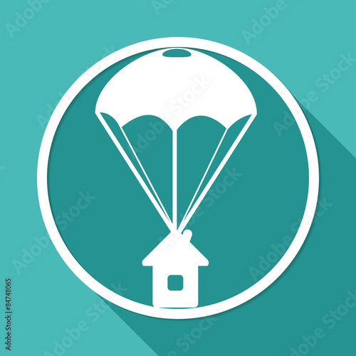 Icon Parachute on white circle with a long shadow