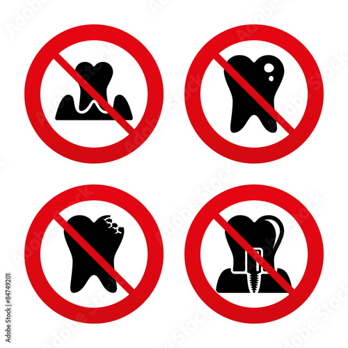 Dental care icons. Caries tooth and implant.