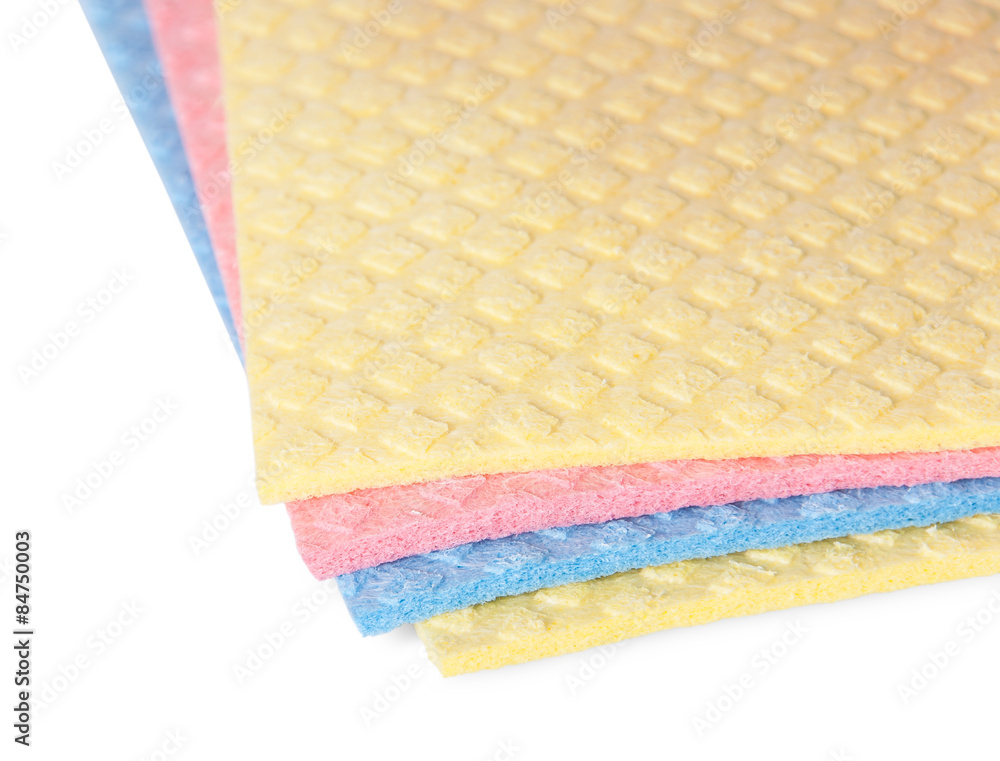 Closeup multicolored sponges for dishwashing