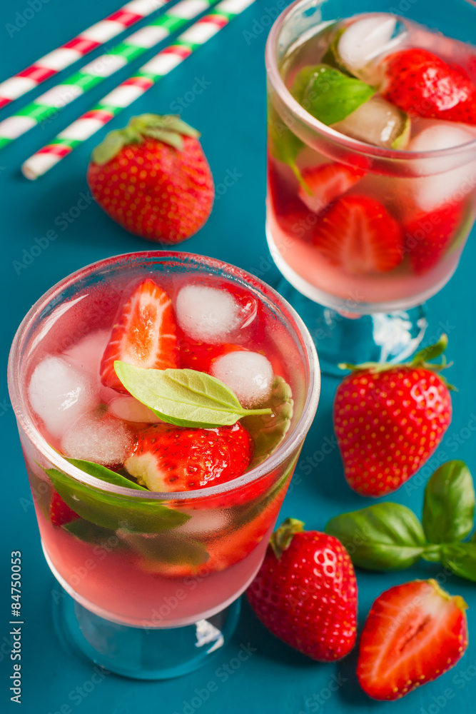 delicious refreshing drink with fresh strawberry and basil delicious refreshing drink with fresh strawberry and basil