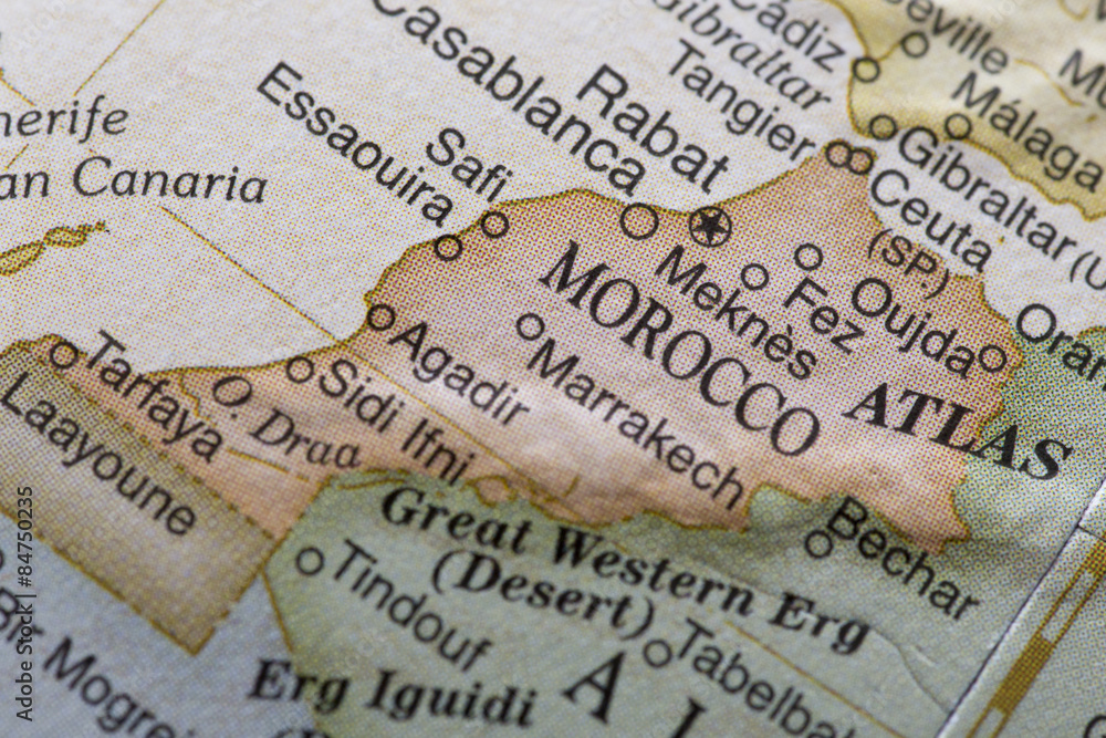 Fototapeta premium Macro globe map detail Morocco