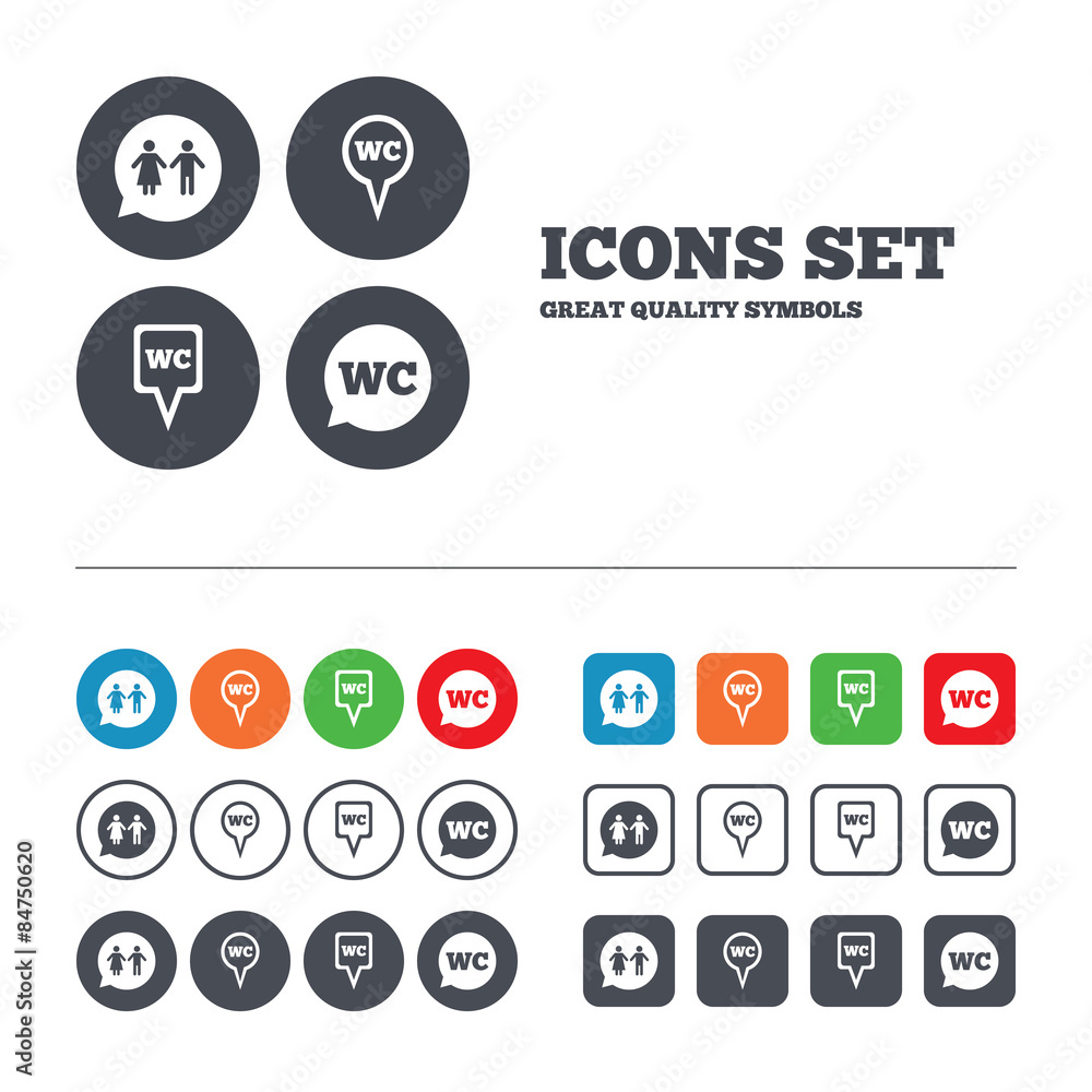 WC Toilet pointer icons. Gents and ladies room. WC Toilet pointer icons. Gents and ladies room.