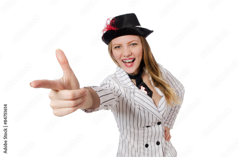 Beautiful girl in striped clothing isolated on white Beautiful girl in striped clothing isolated on white