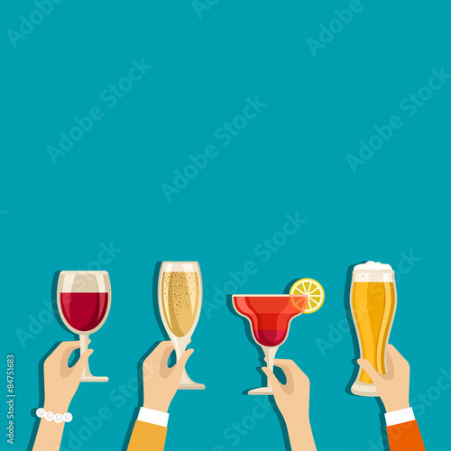 Cheers hands vector poster with place for text