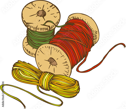 Three Color Spools of Thread