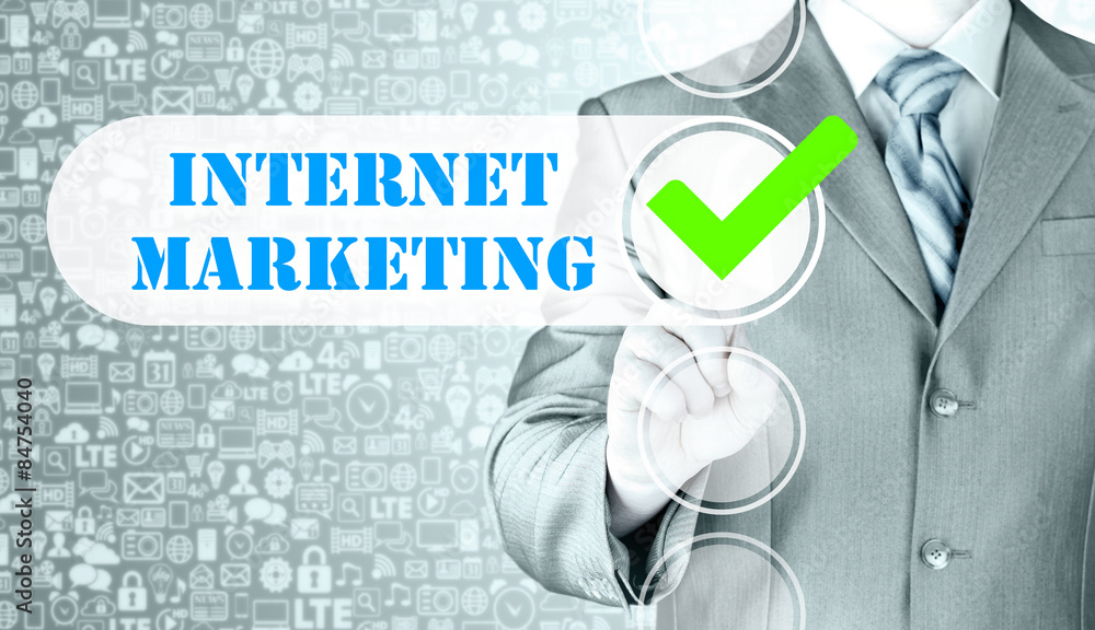 business man pressing checkbox internet marketing business man pressing checkbox internet marketing